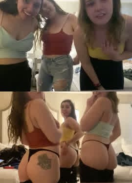 Three girls flashing